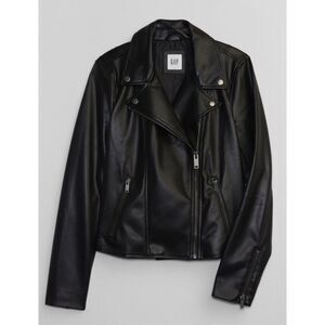 GAP XL Vegan Leather Moto Jacket Black Asym Zip Excellent Condition